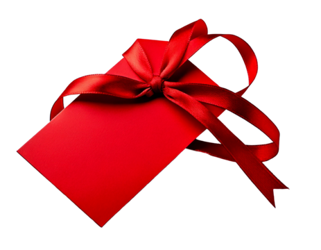 Red gift tag with red ribbon isolated on white png - Powered by Adobe