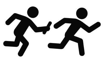 Black Silhouette Icons of Two People Handing Off a Baton.