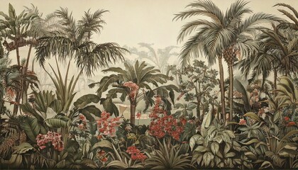  Tropical Wall Mural, Wallpaper Illustration, Mughal Garden Illustration for printing. 