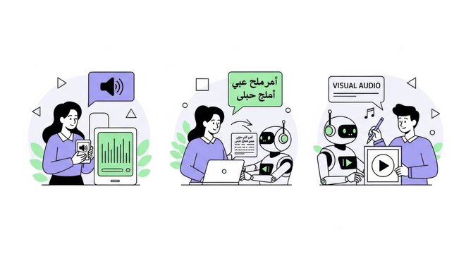 Artificial intelligence collaboration diverse media interaction technological advancement vector - Powered by Adobe