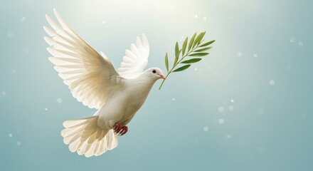 Obraz premium Dove Flying with Olive Branch Peace Symbol Against Soft Background