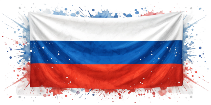 Abstract Watercolor Russian Flag with Vibrant Paint Splashes on Transparent Background
Artistic Russian Flag Watercolor Painting with Dynamic Splatter and Texture