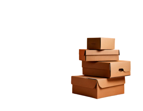Stack of cardboard boxes on a peach background white background png