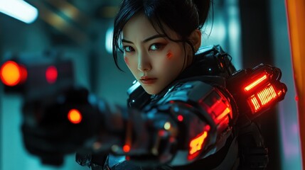 Female character in futuristic armor