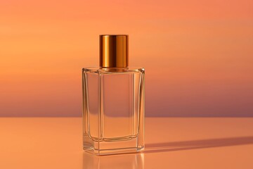 Elegant Perfume Bottle on Sunset Gradient Background