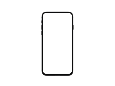 Sleek modern smartphone with a dark screen displayed vertically isolated on transparent background