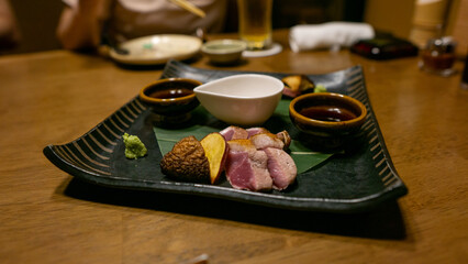 Pieces of seared duck