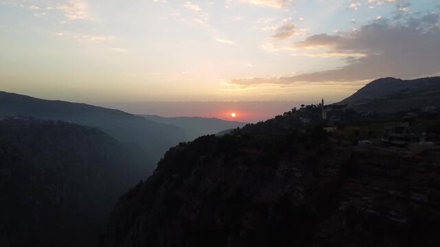 Lebanon. Sunset in Holy Christian Kadisha Valley. Bsharri
