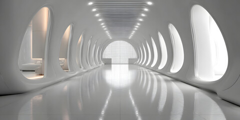 Naklejka premium Empty space inside futuristic room, showroom, spaceship, hall or studio in perspective view