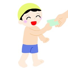 プールカードを提出する子ども