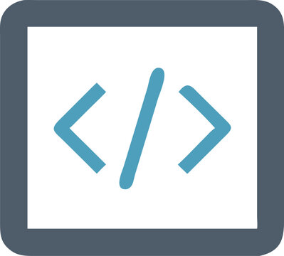 Blue code brackets inside grey square programming technology