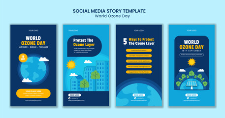 Flat Design of Social Media Stories Template for Celebrating World Ozone Day