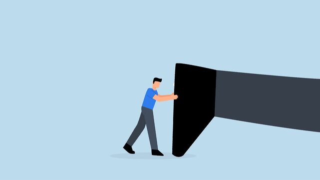 Keep pushing yourself, 4k animation of entrepreneur exerts his immense ego with full force.