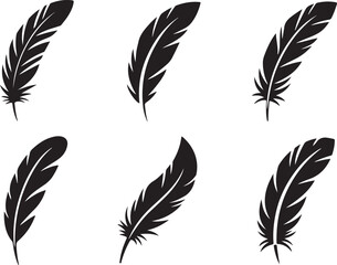 Neo-Tribal Feather Van, Black Silhouette Icon Vector, feather clipart symbol.