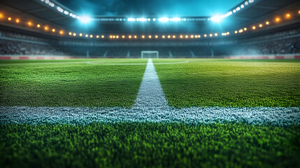 Detailed vector representation of a vibrant green soccer field featuring realistic grass textures, perfect for use as a customizable backdrop in football match planning and sports tactical visualizati