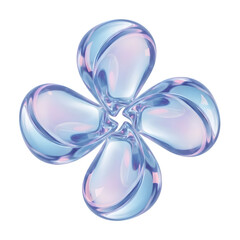 Abstract iridescent glass flower isolated on transparent background