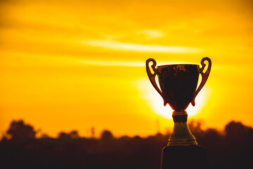 Sport Silhouette trophy best man Winner Award victory trophy for professional challenge. Golden Trophy cup champion contest win sport award reward gold prize. Win-Win business conquering Challenge