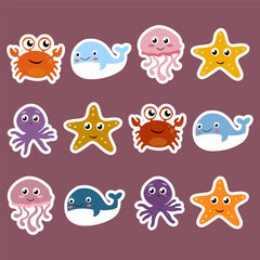 Cute ocean animals sticker set 