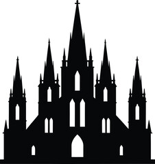 Fototapeta premium Gothic cathedral building silhouette isolated on transparent background