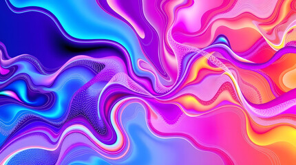 Dynamic abstract background of vibrant flowing liquid in a psychedelic wave of colorful neon gradients.