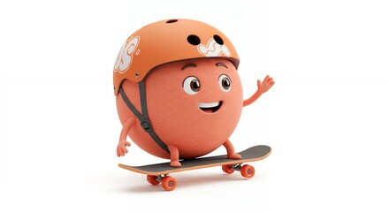 Cheerful cartoon character skateboarding isolated on white background