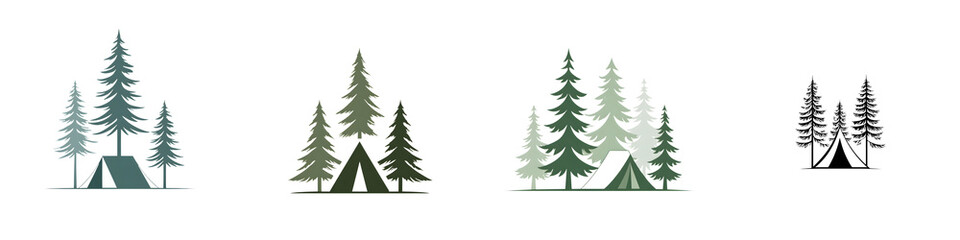Fototapeta premium Camping in the Woods: Minimalist Pine Tree Illustrations