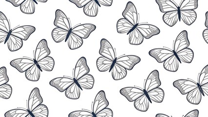 Black and White Butterfly Pattern on White Background for Textile Design