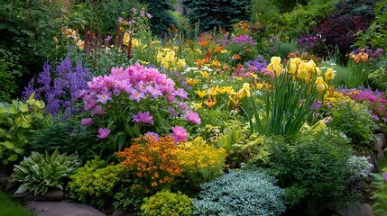 Lush Flower Garden with Vibrant Colorful Blooms