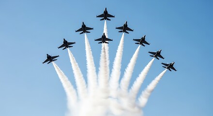 Formation Flying Jets Create Stunning Smoke Trails Against Blue Sky