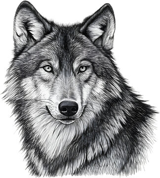 Majestic wolf illustration captures the wild spirit, perfect for nature enthusiasts and animal art collections.