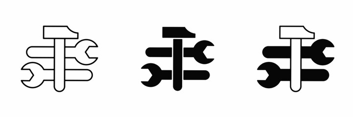 Black hammer line. Hammer illustration. Isolated vector element. Vector icon.