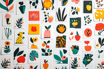 Vibrant abstract floral and botanical illustrations arranged artfully, perfect for modern design and creative projects, evoking a fresh, natural feel.