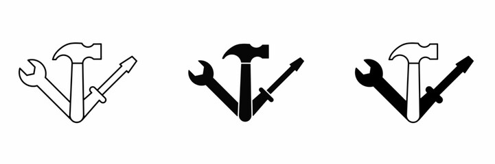 Black wrench line. Wrench illustration. Isolated vector element. Vector icon.