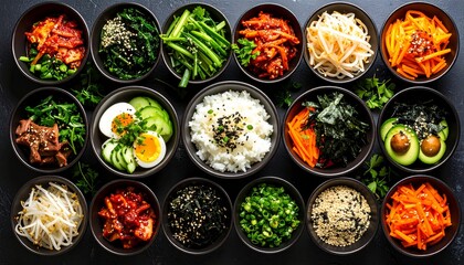 Ingredients for Cooking Bibimbap, Traditional Korean Dish. 