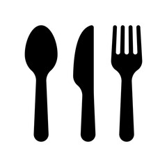 Spoon, knife, and fork icon. Simple cutlery icon isolated on white background.