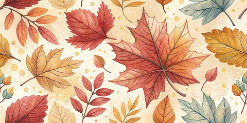 Vibrant watercolor autumn leaves pattern evoking cozy seasonal warmth and natural beauty