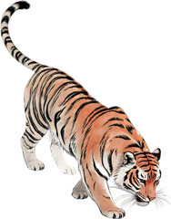 Fototapeta premium Stunning hand-painted tiger, a traditional art masterpiece. Ideal for nature lovers and fine art enthusiasts.