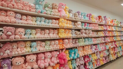 A Vast Collection of Adorable Stuffed Animals Displayed on Multiple Shelves