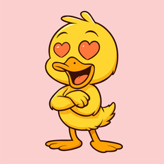 Cartoon duckling mascot expresses happy love
