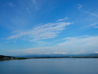 観光名所北陸の加賀片山津温泉の柴山潟の風景