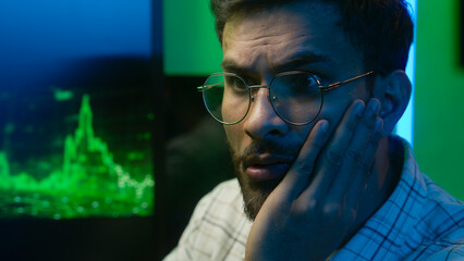 Scared worried Arabian Indian man nervous male shocked confused guy businessman business in office...