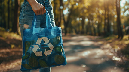 Sustainable Fashion Hand Holding Recycled Bag in Nature