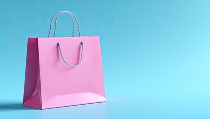 Pink Gift Bag for Purchases on a Blue Surface in a Studio Used for Retail Marketing
