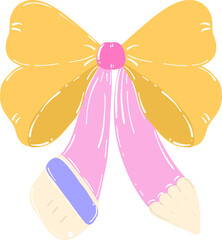 school supplies element, school pencil with bow for classroom decoration. doodle line, vector file.
