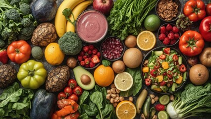 A Vibrant Assortment of Fresh Fruits Vegetables and Healthy Foods