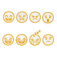 Obraz premium Set of 8 Hand-Drawn Emoji Faces with Bold Lines on White Background