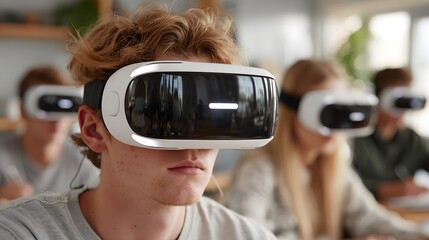 Students explore virtual reality in the classroom for a dynamic interactive learning experience together today