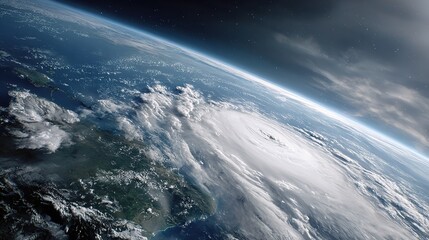 Fototapeta premium swirling hurricane viewed from space over Earth's curved atmosphere and clouds