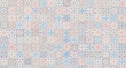 Fototapeta premium Vintage Floral Patterned Ceramic Tiles with Subtle Pastel Hues.