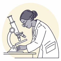 Scientist in lab coat using a microscope for research and discovery in a laboratory setting